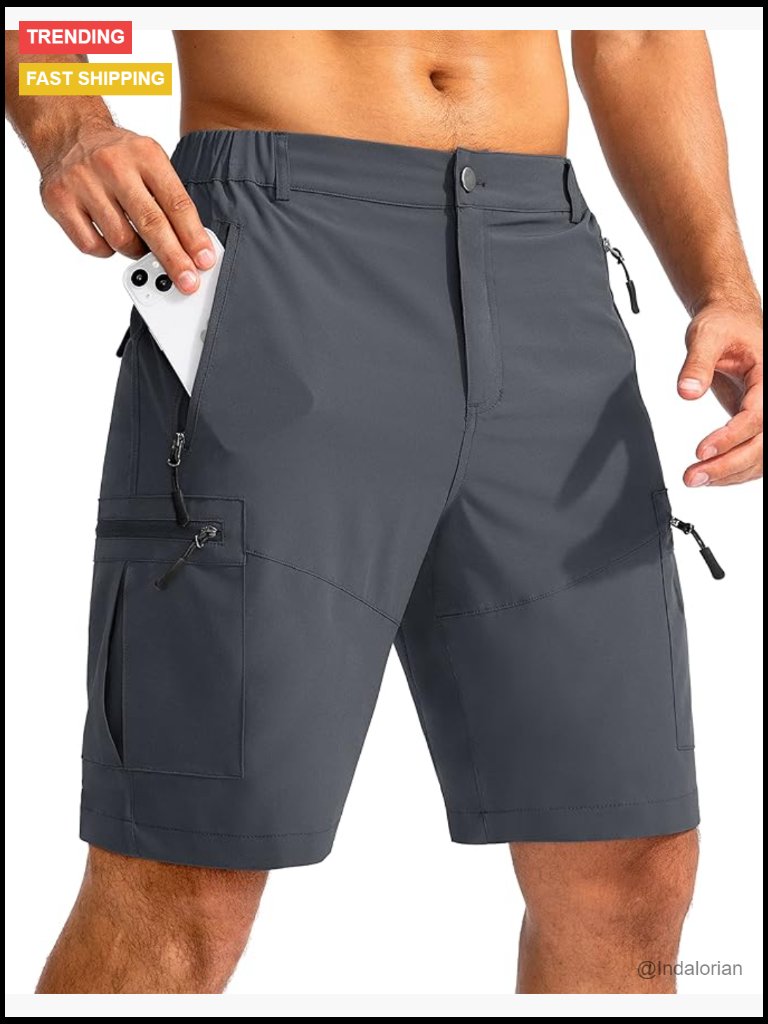 Lightweight Hiking Cargo Shorts With 5 Zipper Pockets, 9" Inseam